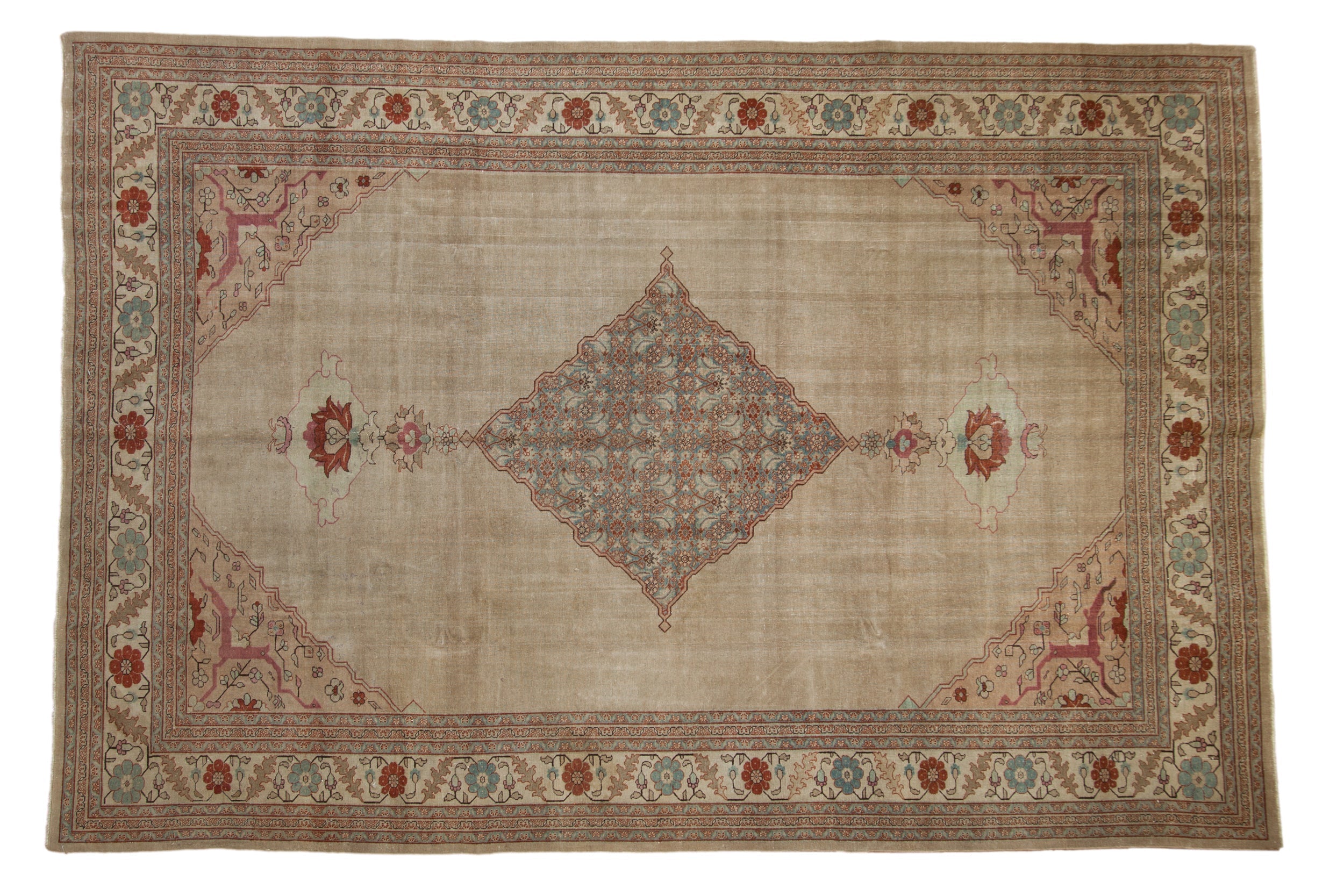 Vintage Distressed Tabriz Carpet 8x12, hand-knotted one of a kind piece