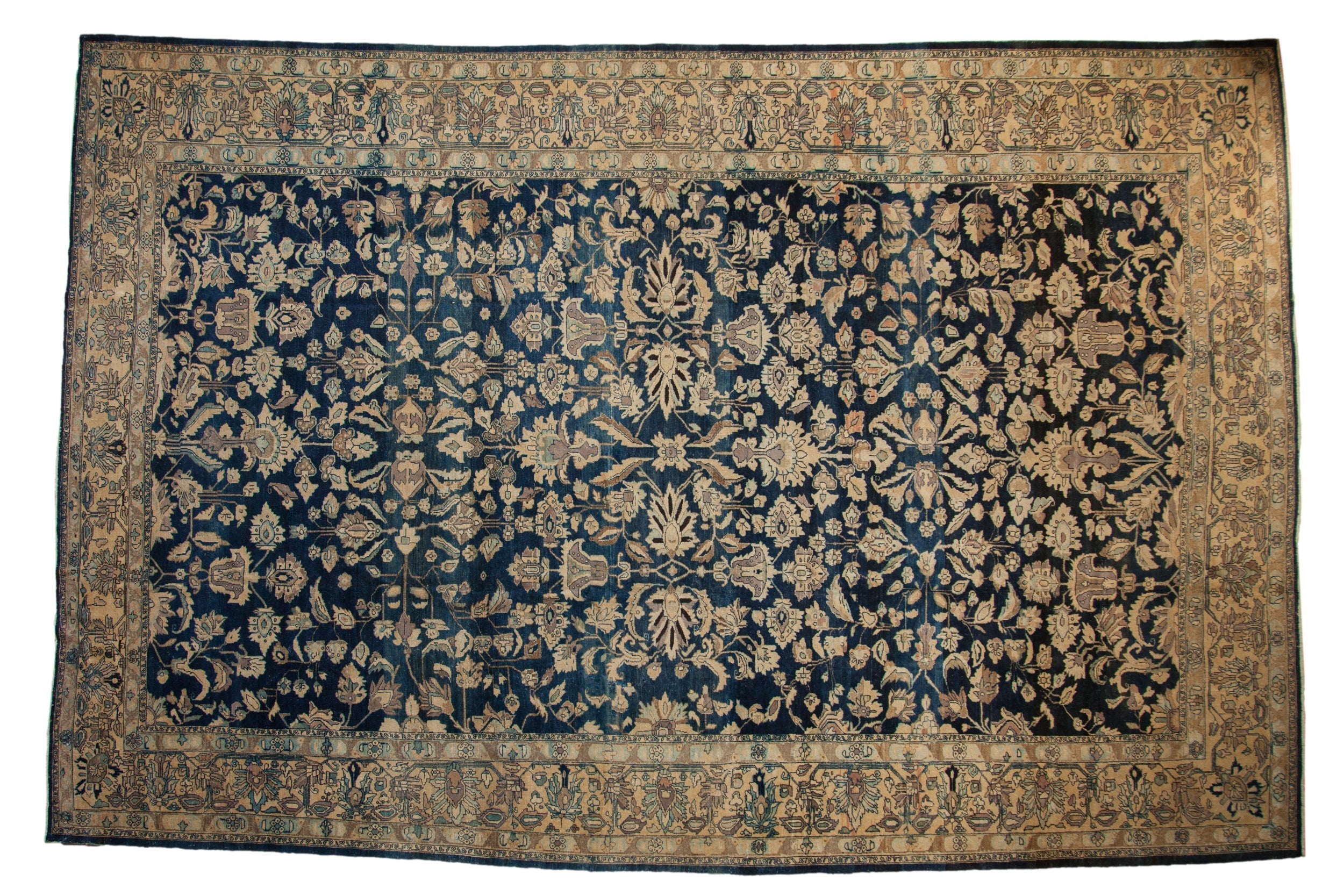 Vintage Distressed Tea Washed Lilihan Carpet 10.5x16.5, hand-knotted one of a kind piece