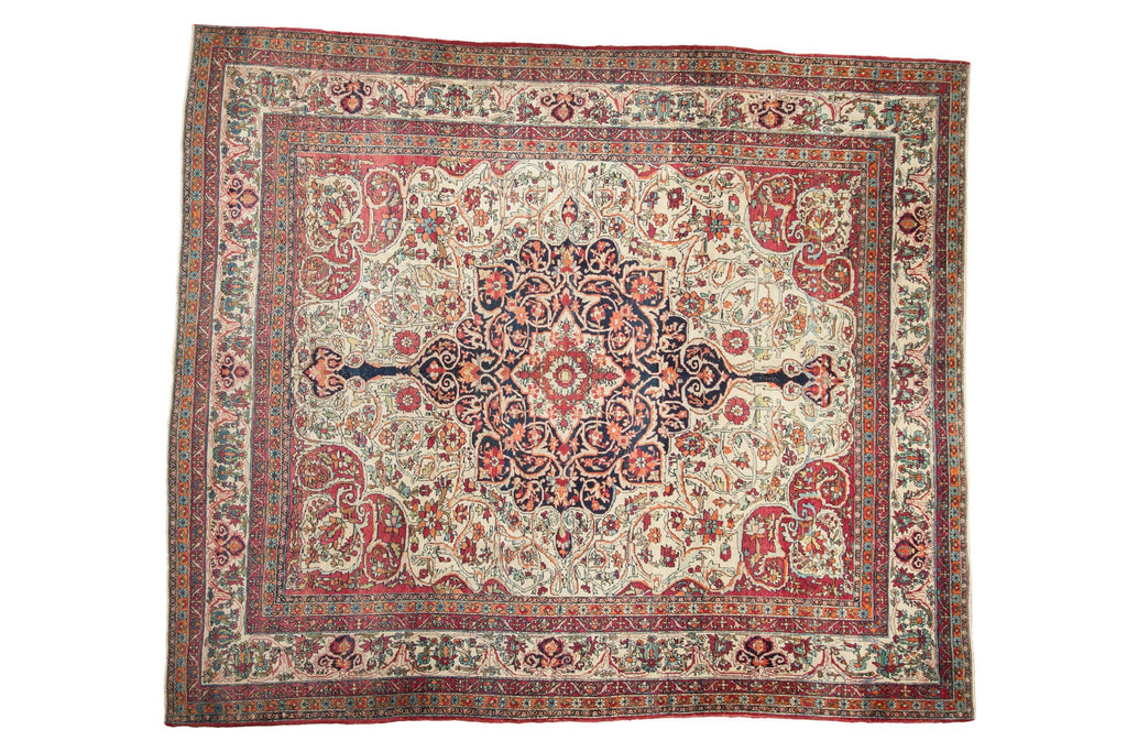 Antique Kerman Carpet 9x10, hand-knotted one of a kind piece