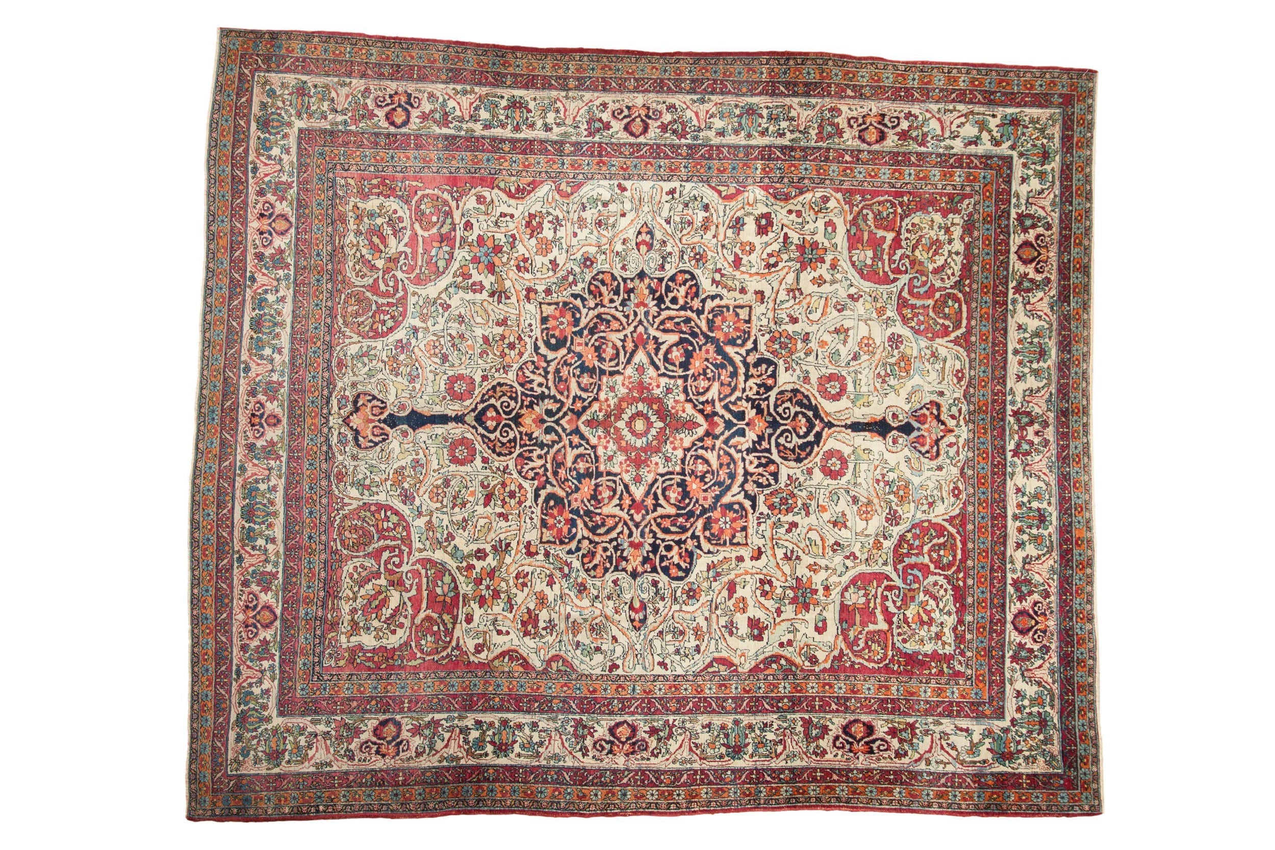 Antique Kerman Carpet 9x10, hand-knotted one of a kind piece