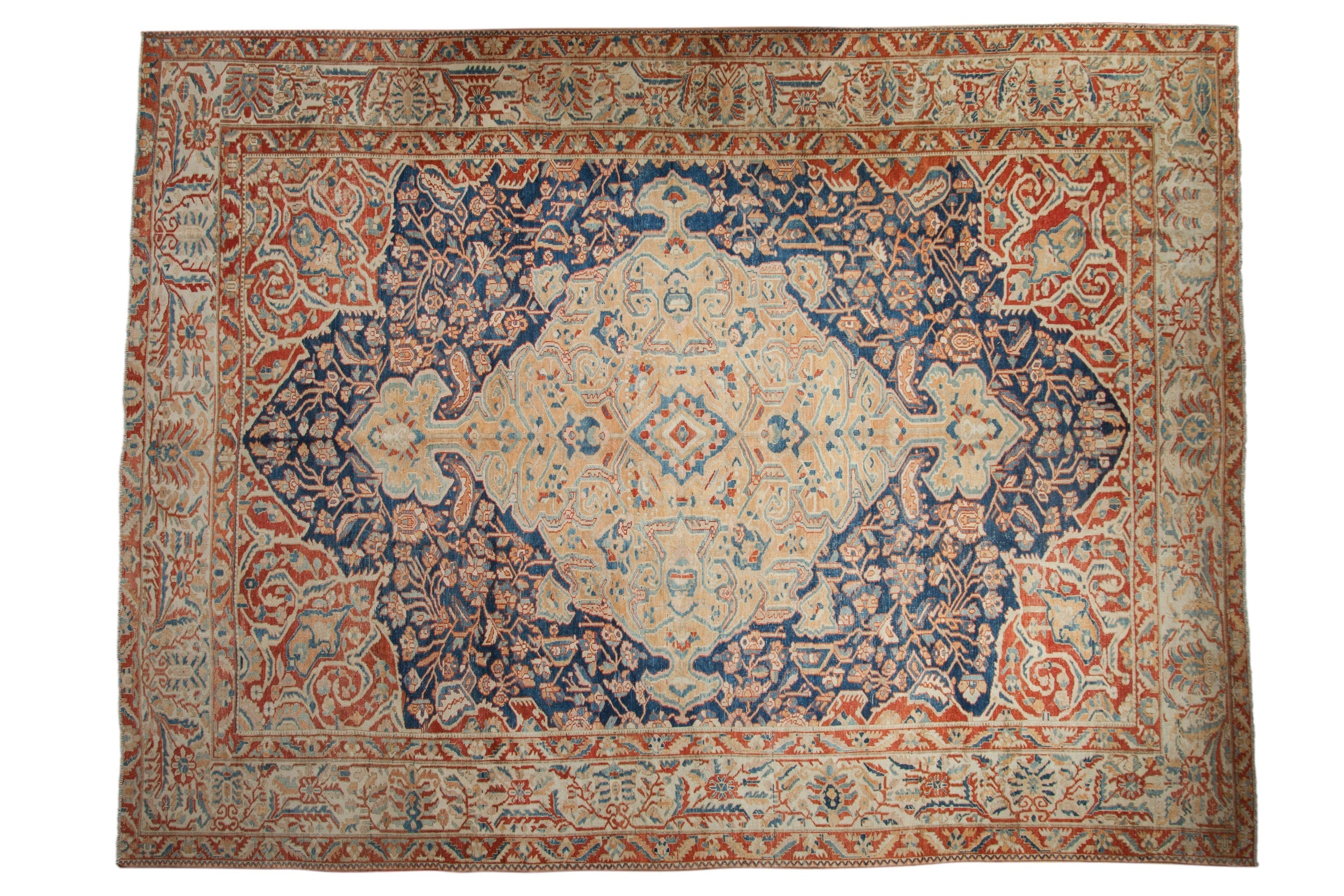 Vintage Distressed Baktiari Carpet 11x14.5, hand-knotted one of a kind piece