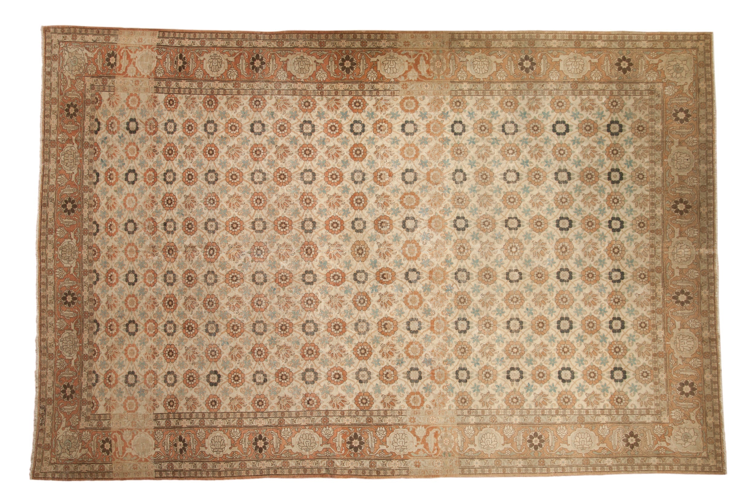 Vintage Distressed Qom Carpet 8.5x12.5, hand-knotted one of a kind piece