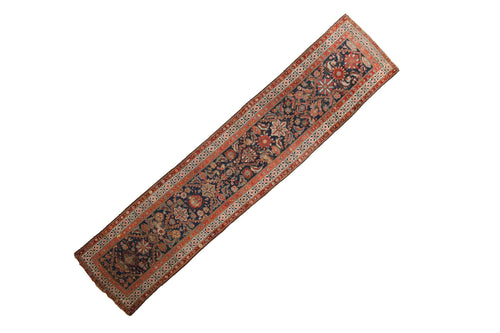 Antique Malayer Runner 3.5x15.5, hand-knotted one of a kind piece