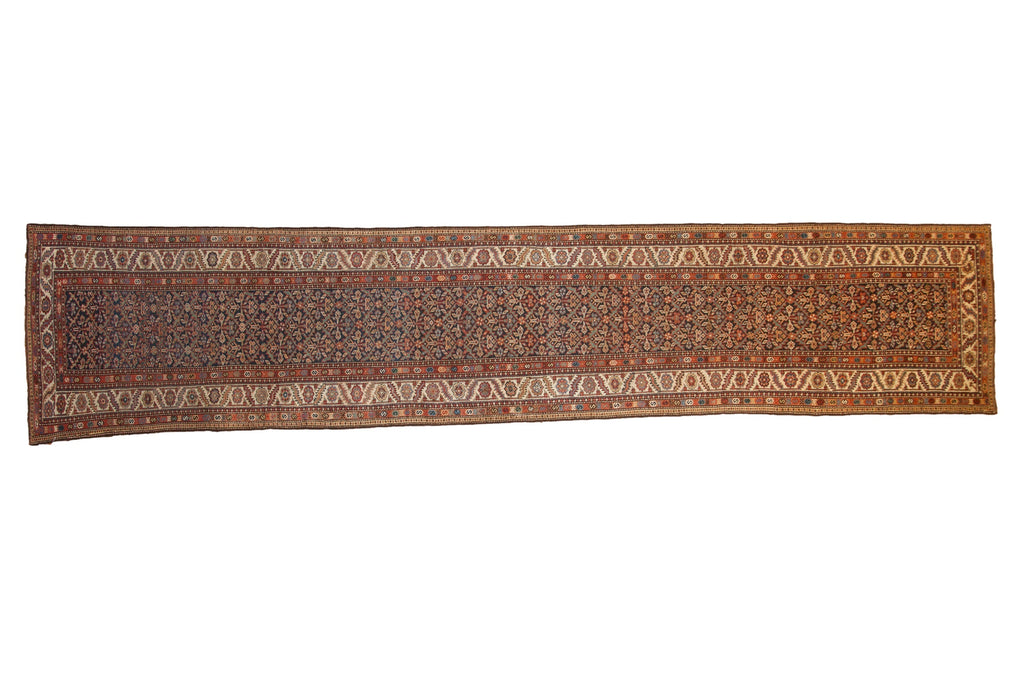 Antique Malayer Runner 3.5x15.5, hand-knotted one of a kind piece
