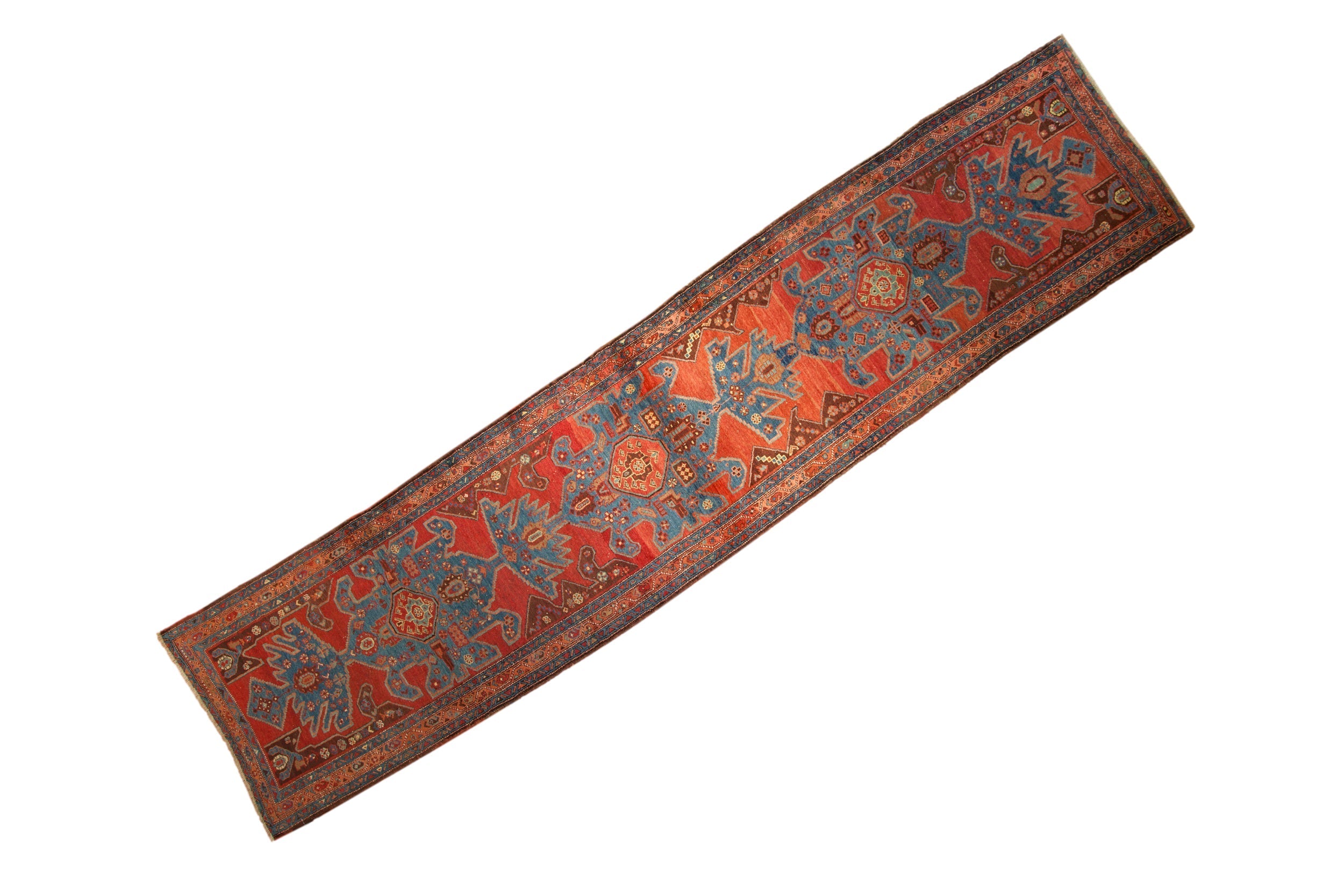 Antique Heriz Runner 3.5x16.5, hand-knotted one of a kind piece