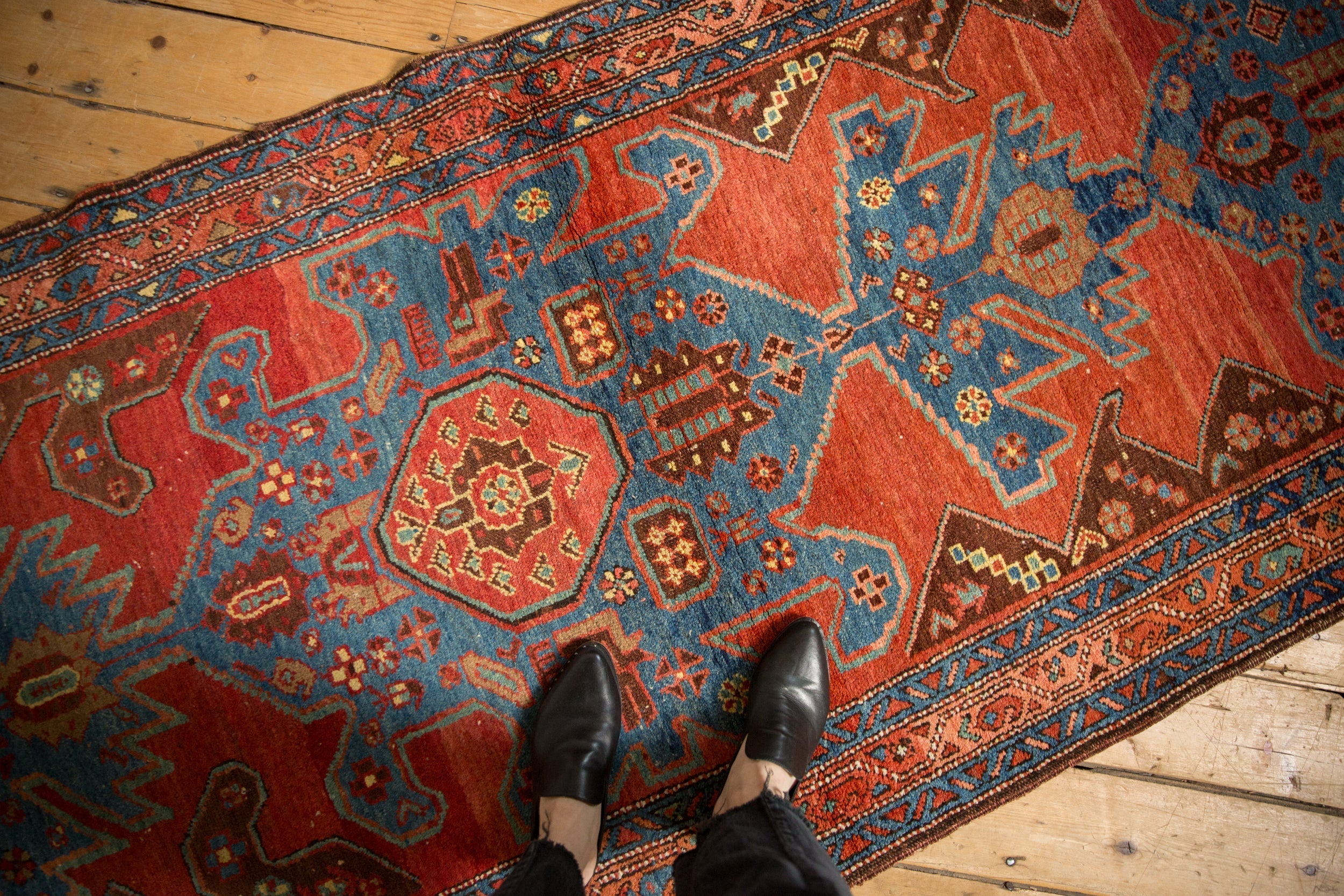 Full overhead view of Heriz runner 3.5x16.5