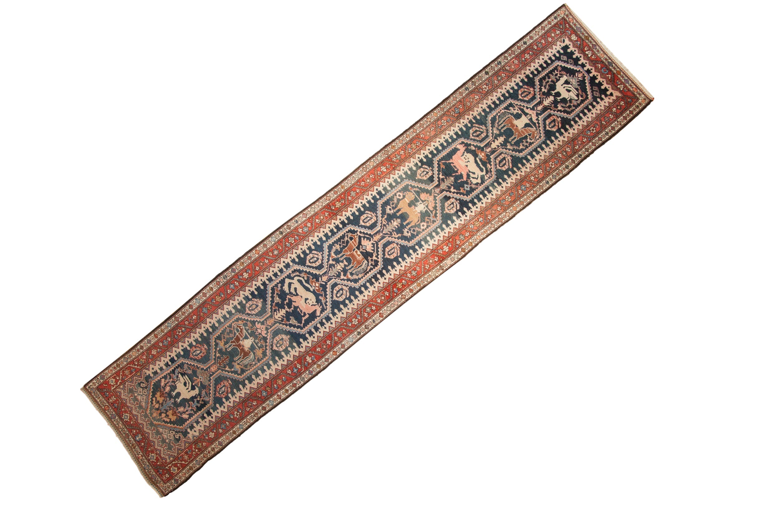 Antique Malayer Runner 3.5x16, hand-knotted one of a kind piece