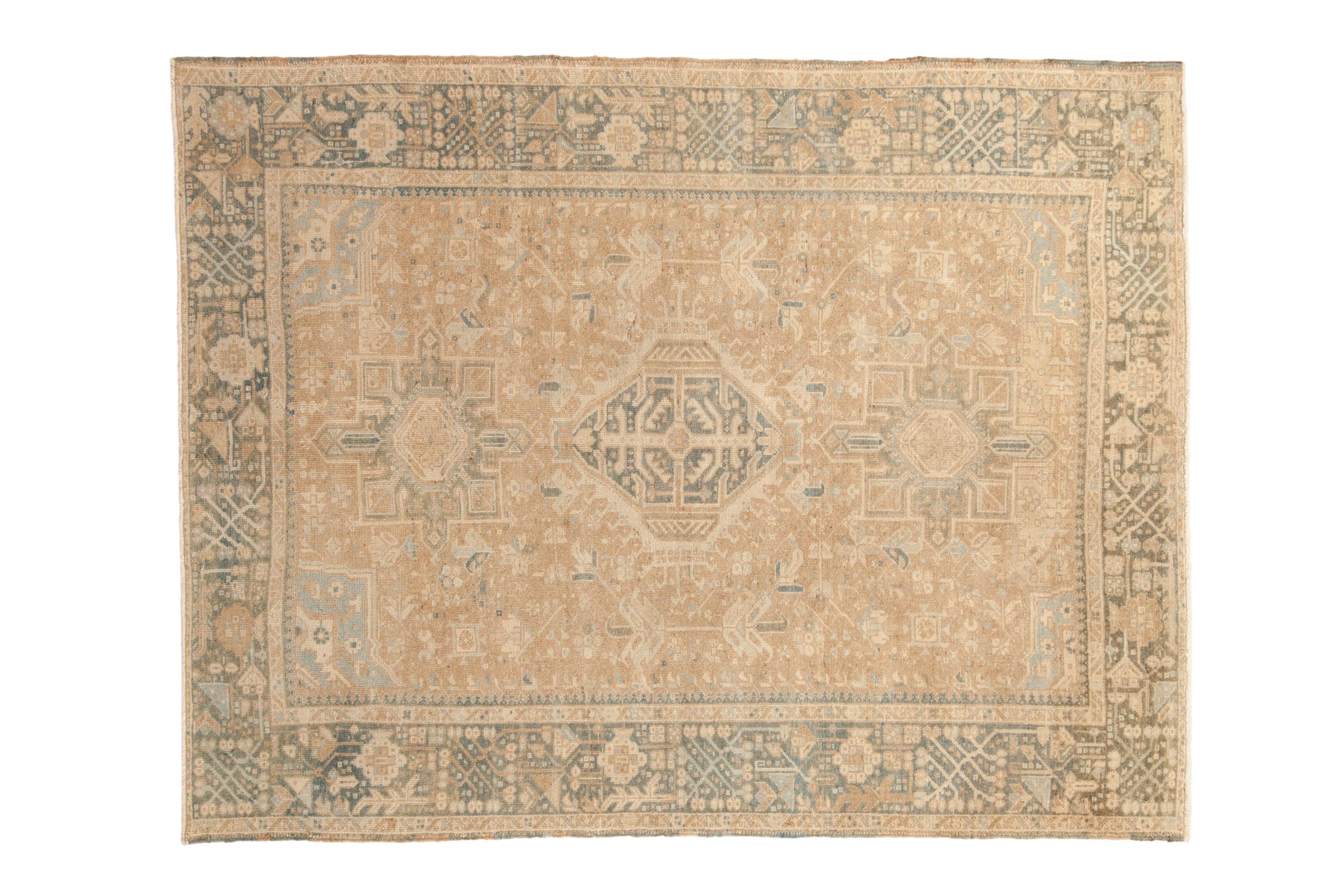 Vintage Distressed Karaja Rug 5x6.5, hand-knotted one of a kind piece