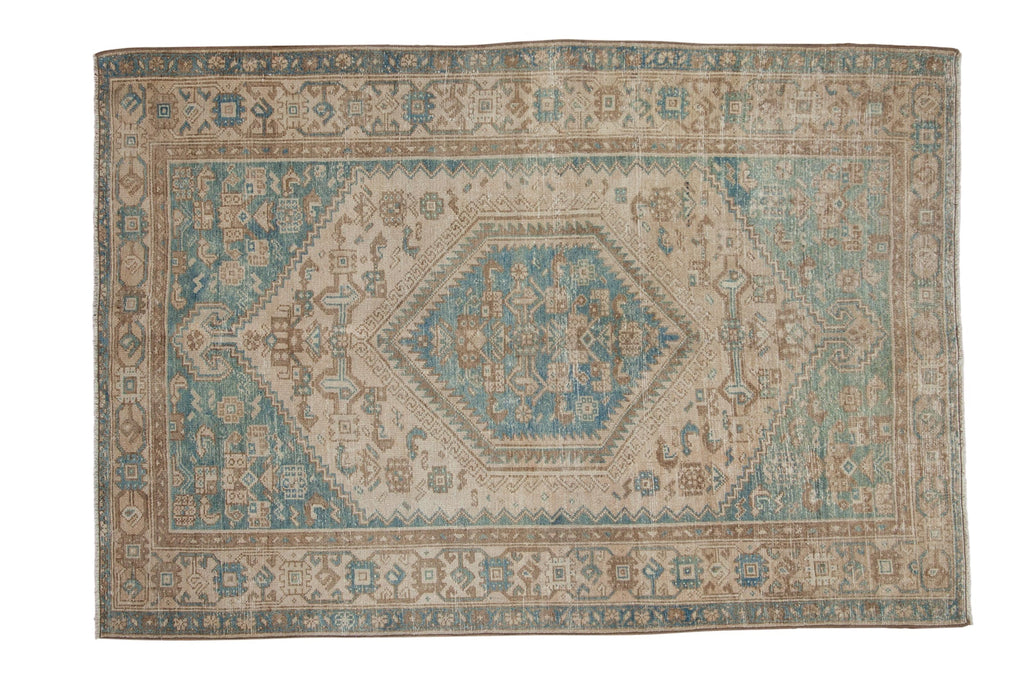 Vintage Distressed Hamadan Rug 4x6, hand-knotted one of a kind piece