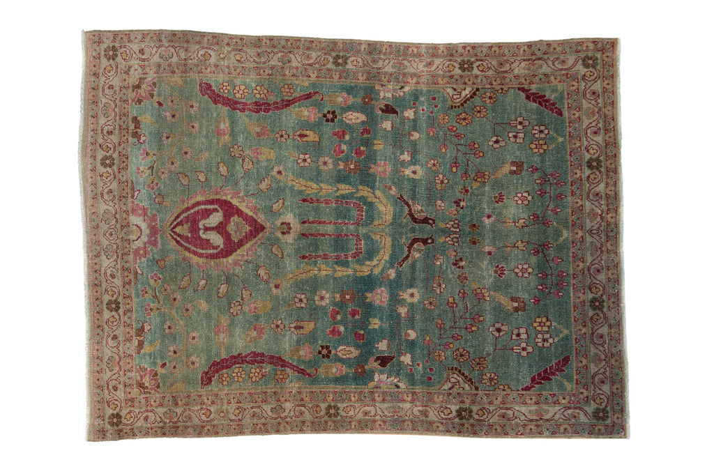 Vintage Distressed Meshed Rug 4x5.5, hand-knotted one of a kind piece