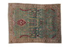 Vintage Distressed Meshed Rug 4x5.5, hand-knotted one of a kind piece