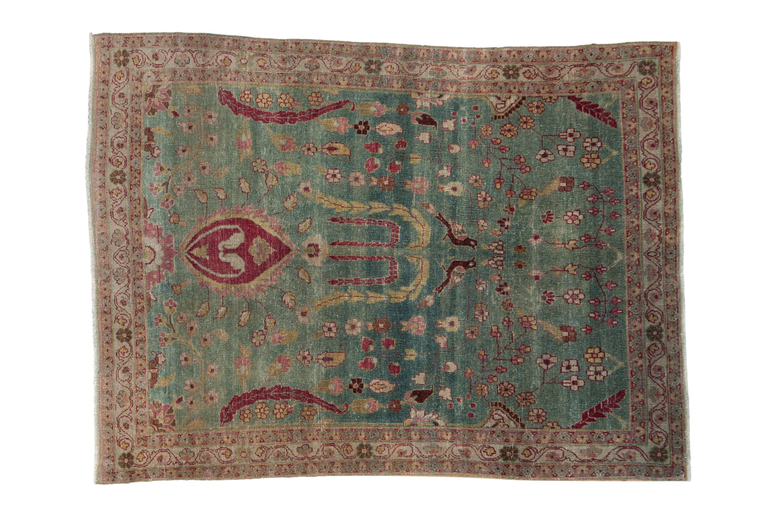 Vintage Distressed Meshed Rug 4x5.5, hand-knotted one of a kind piece