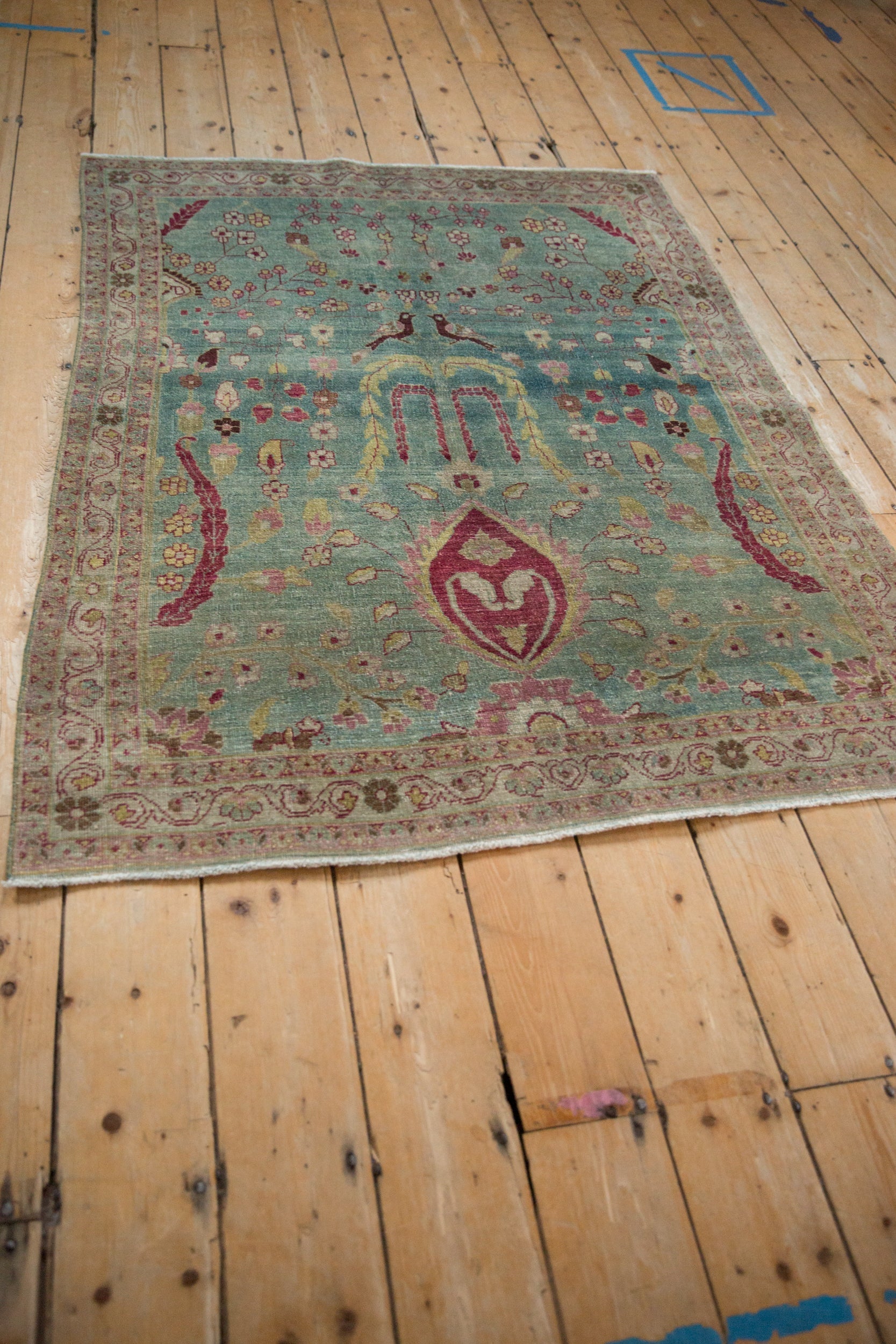 Back of the hand-knotted rug showing construction