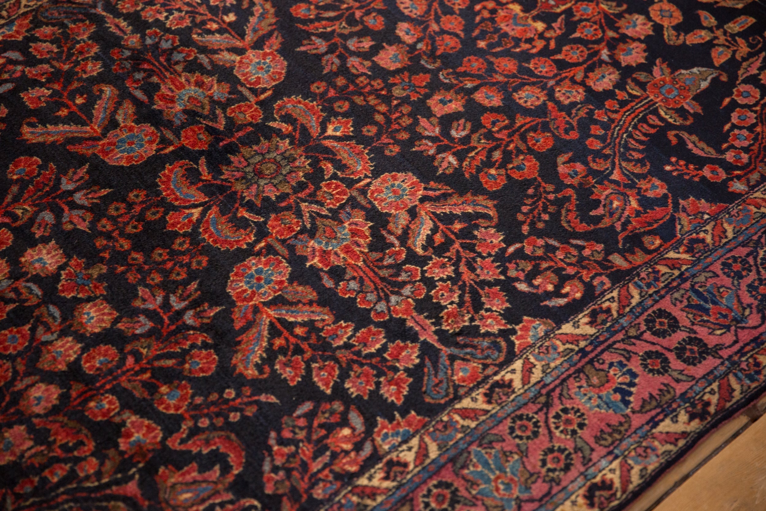 Back of the hand-knotted rug showing construction