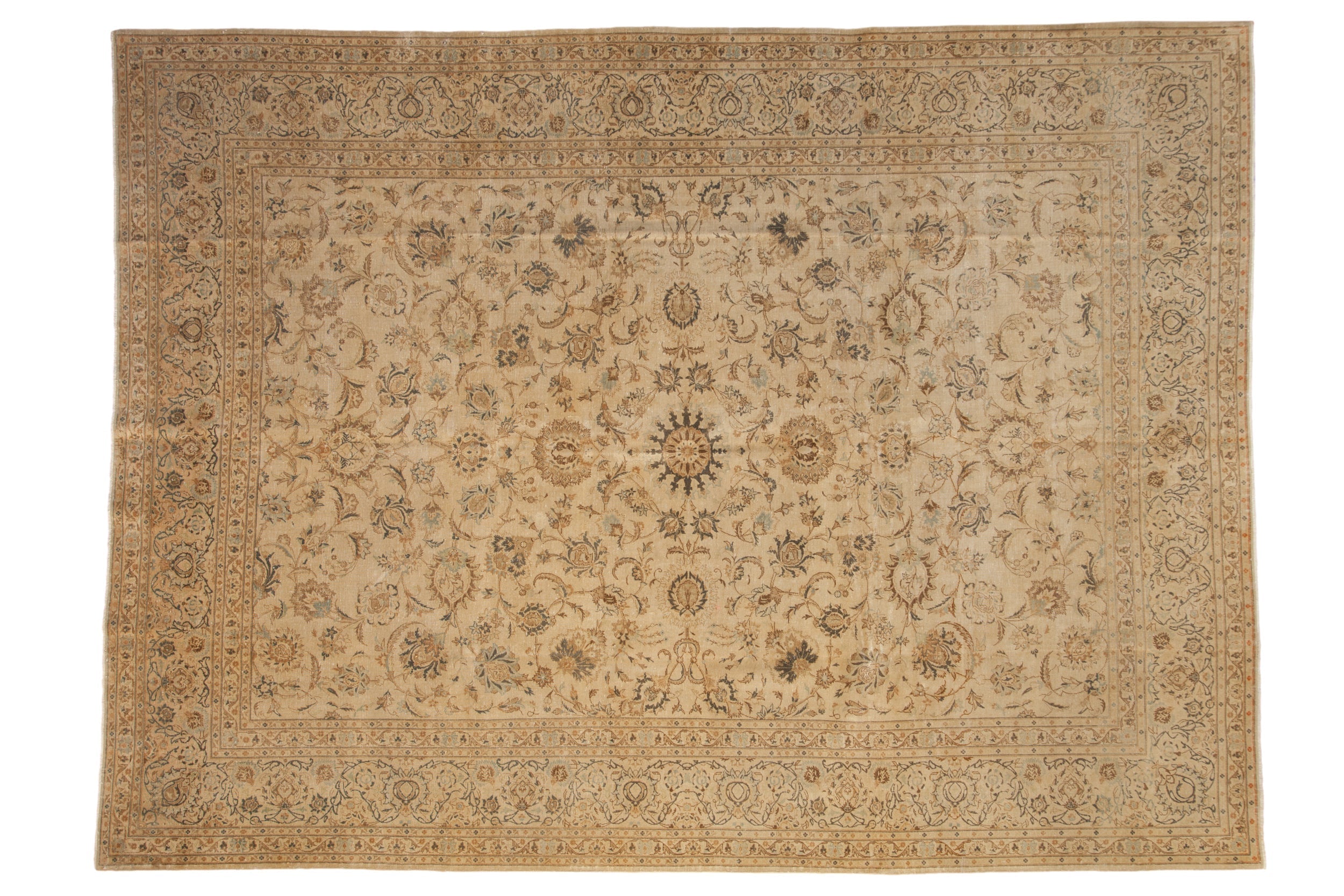 Vintage Distressed Kashan Carpet 8.5x11.5, hand-knotted one of a kind piece