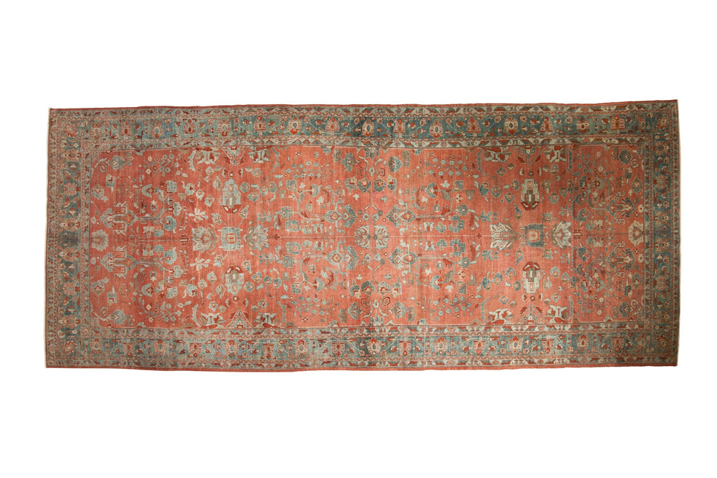 Vintage Distressed Bibikabad Carpet 7x17, hand-knotted one of a kind piece