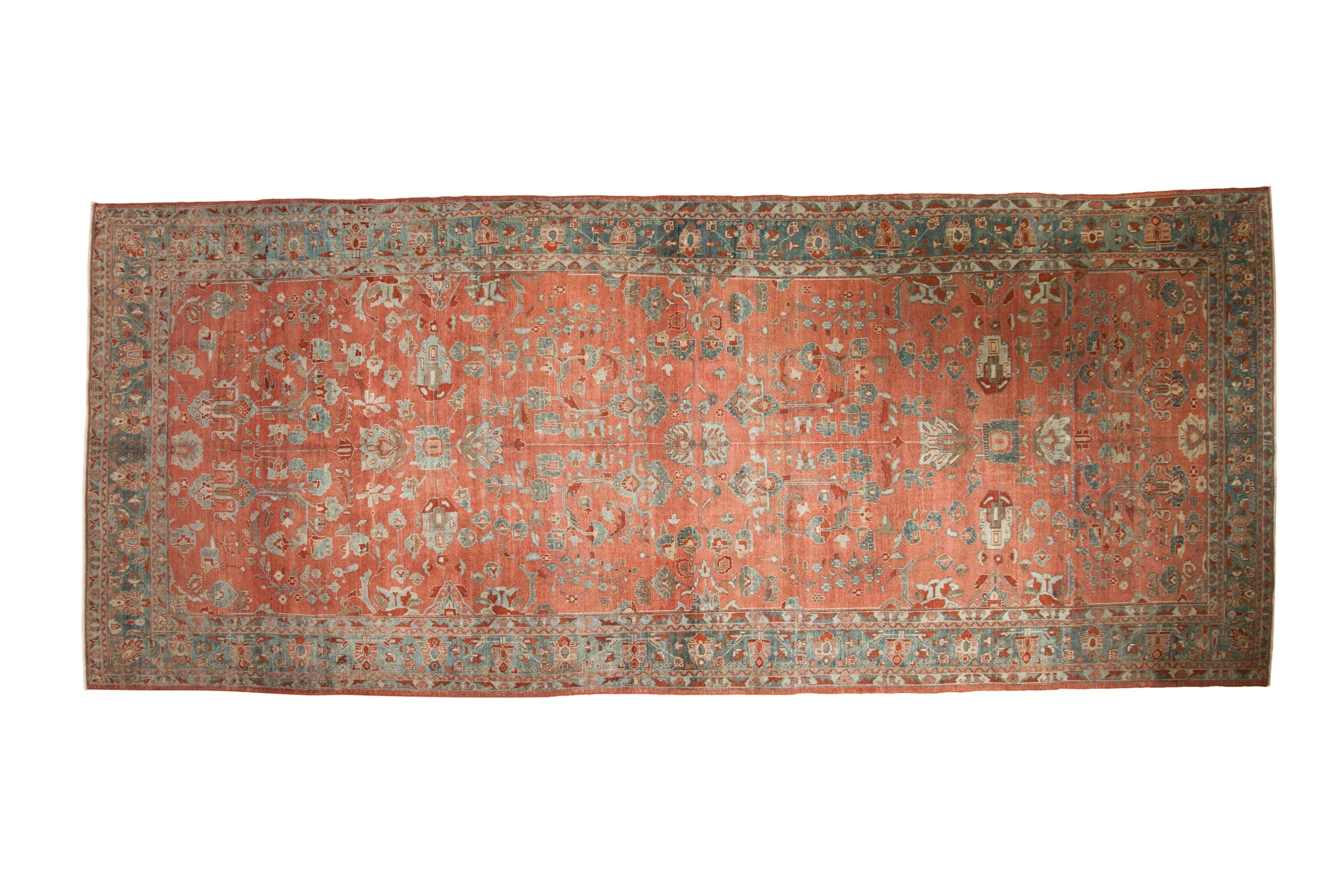 Vintage Distressed Bibikabad Carpet 7x17, hand-knotted one of a kind piece