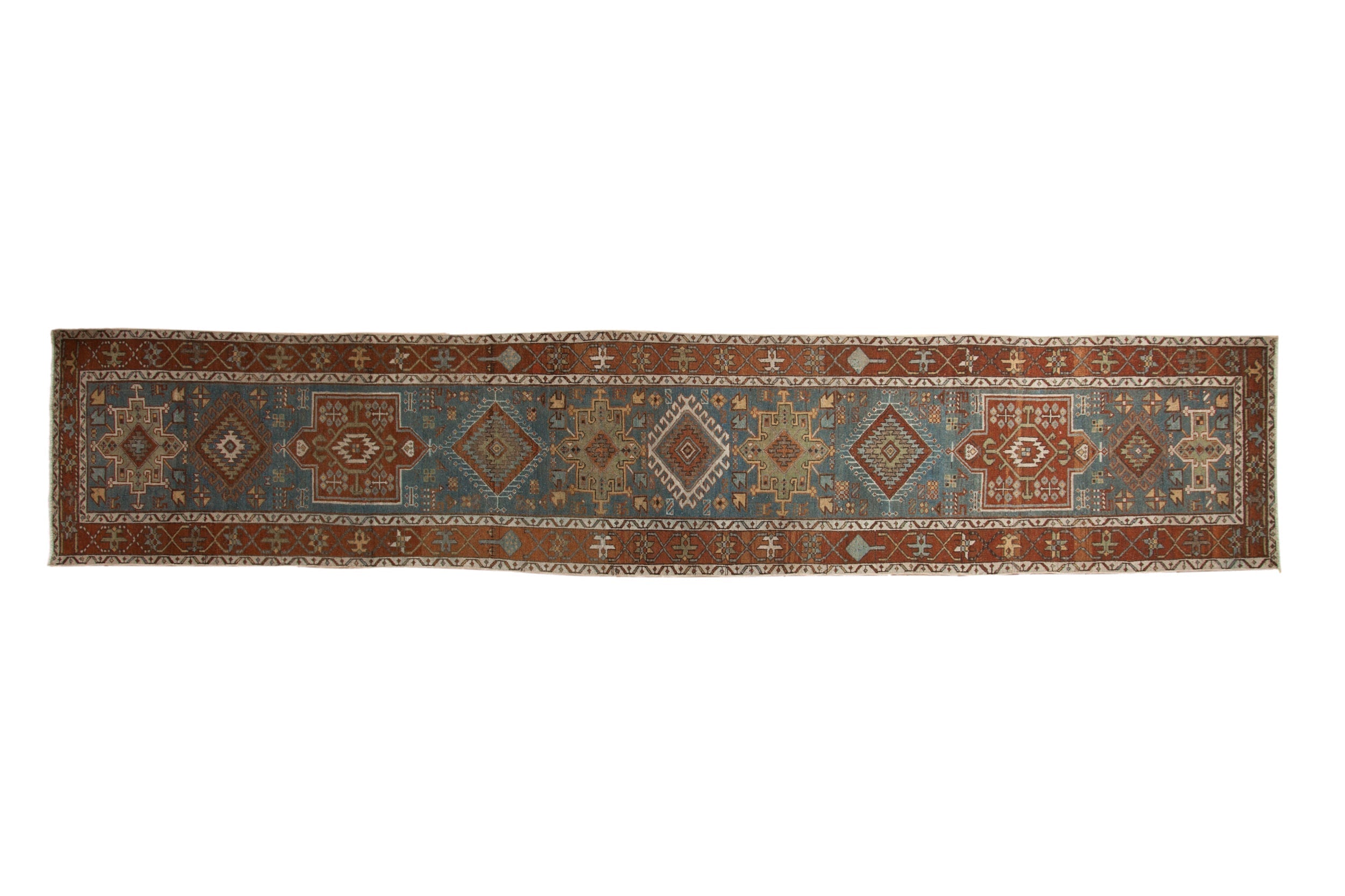 Vintage Distressed Karaja Runner 3x14.5, hand-knotted one of a kind piece