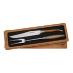 Laguiole carving set with acacia wood knife and fork in a wooden box