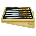 Laguiole Aubrac wood steak knife set of six in an open wooden box