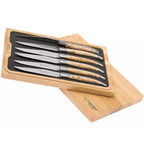 Laguiole birch wood steak knife set of six in an open wooden box
