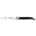 Laguiole double plated buffalo horn knife open on a white background