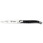 Laguiole double plated buffalo horn knife open on a white background