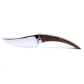 Laguiole walnut cheese knife with curved handle on a white background