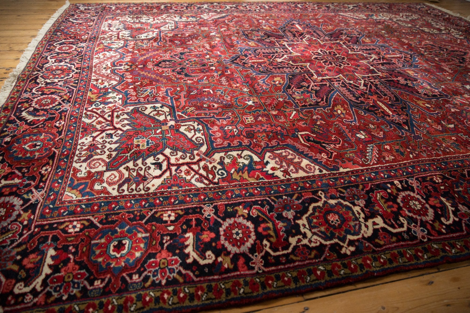 Back of the hand-knotted rug showing construction