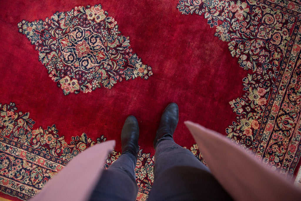 Full overhead view of Sarouk carpet 6x9