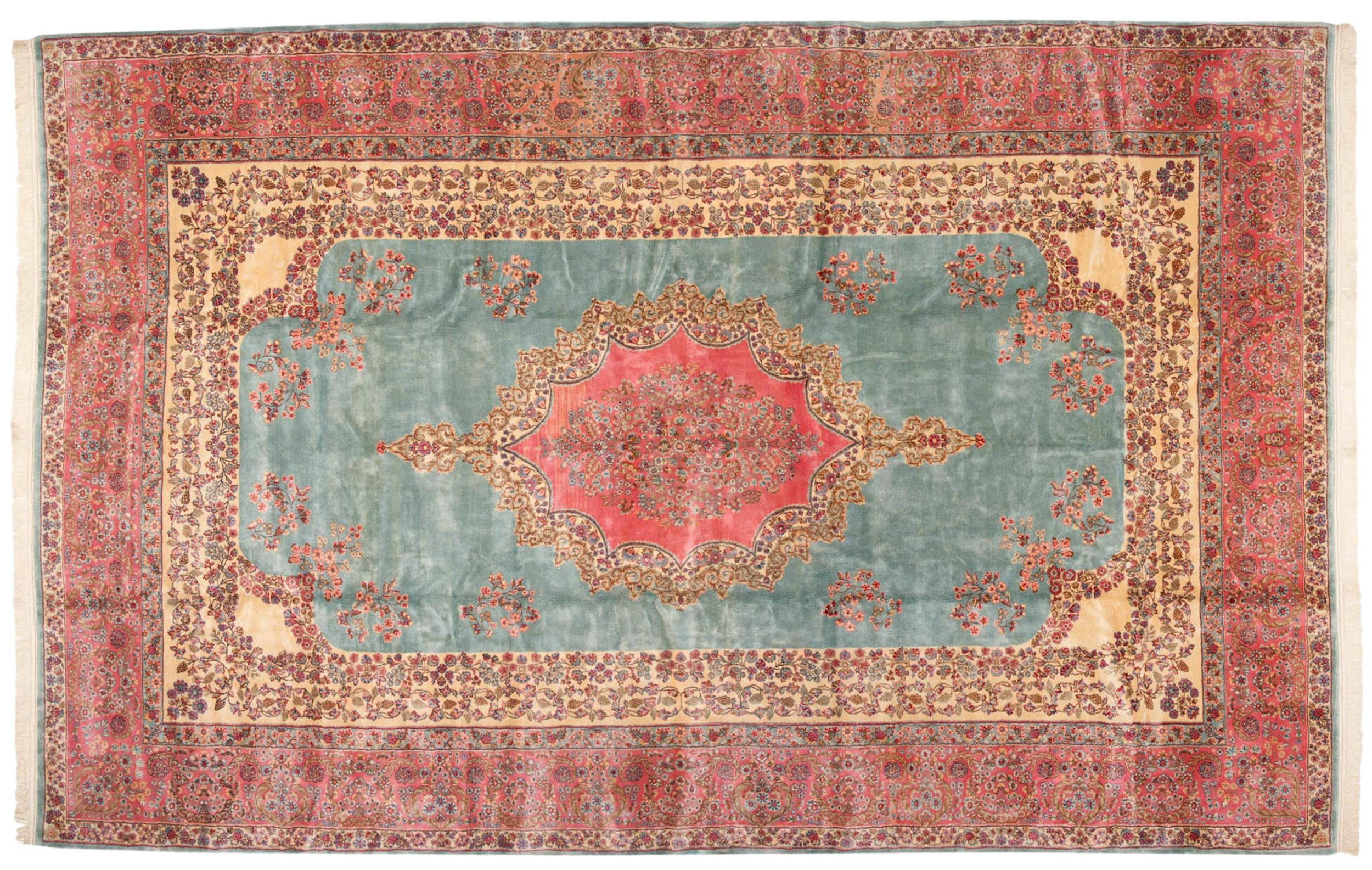Vintage Kerman Carpet 10x16.5, hand-knotted one of a kind piece