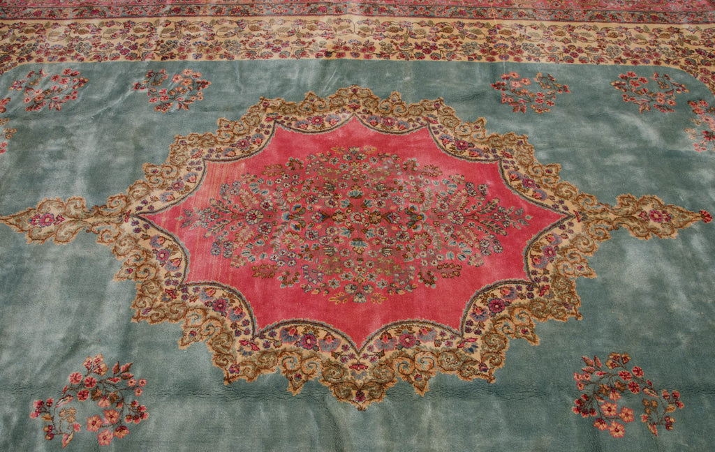 Vintage Kerman Carpet 10x16.5, hand-knotted one of a kind piece