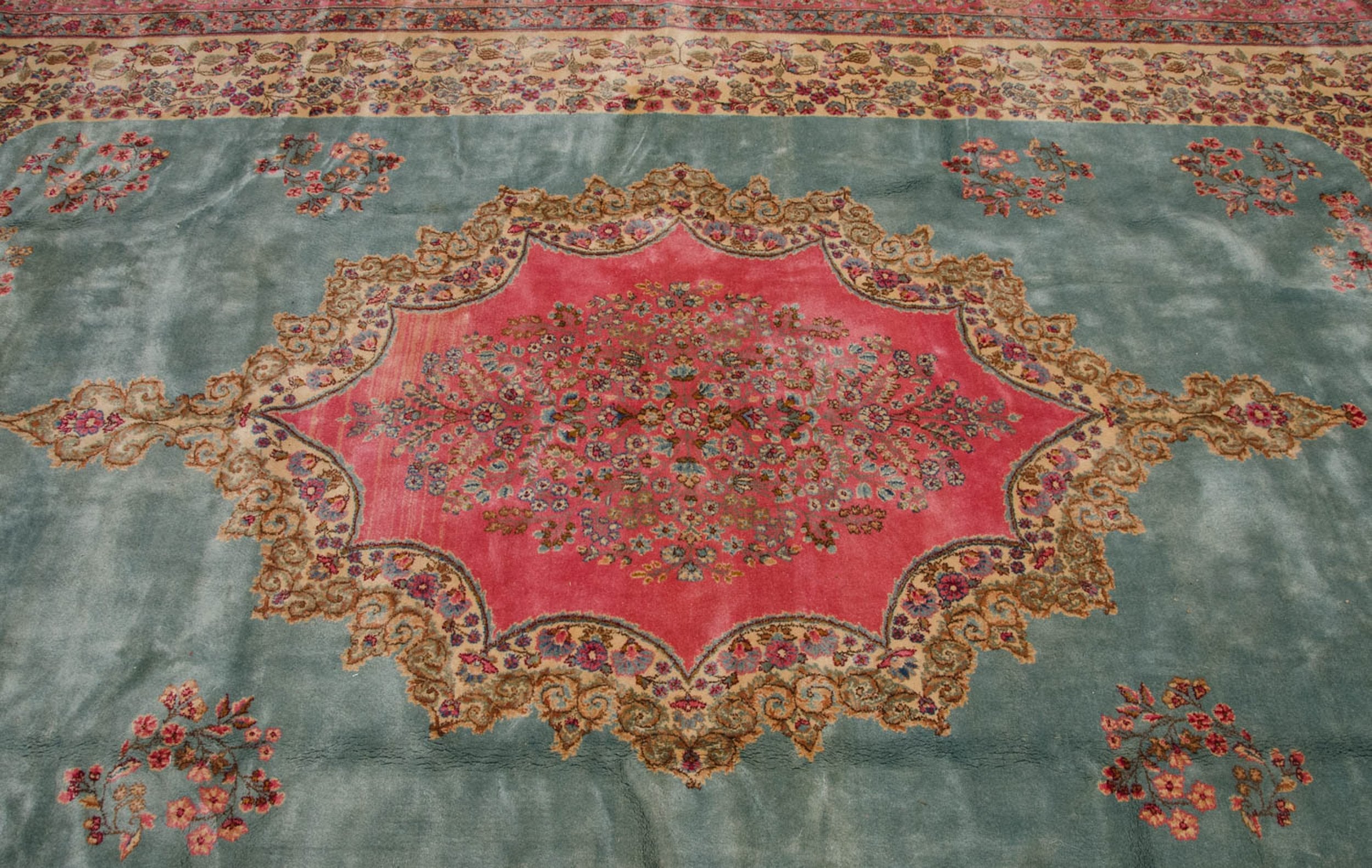 Vintage Kerman Carpet 10x16.5, hand-knotted one of a kind piece