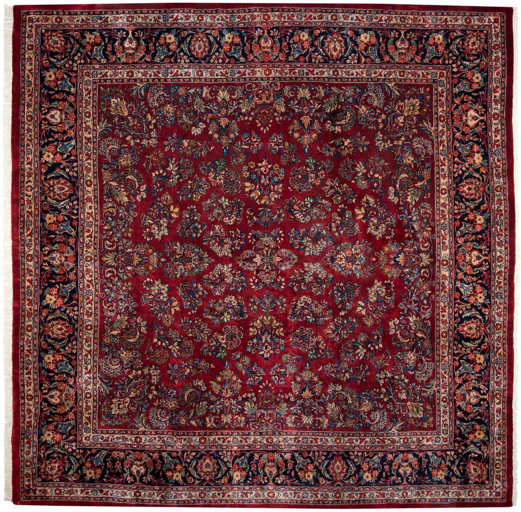 Vintage Sarouk Carpet 12x12, hand-knotted one of a kind piece
