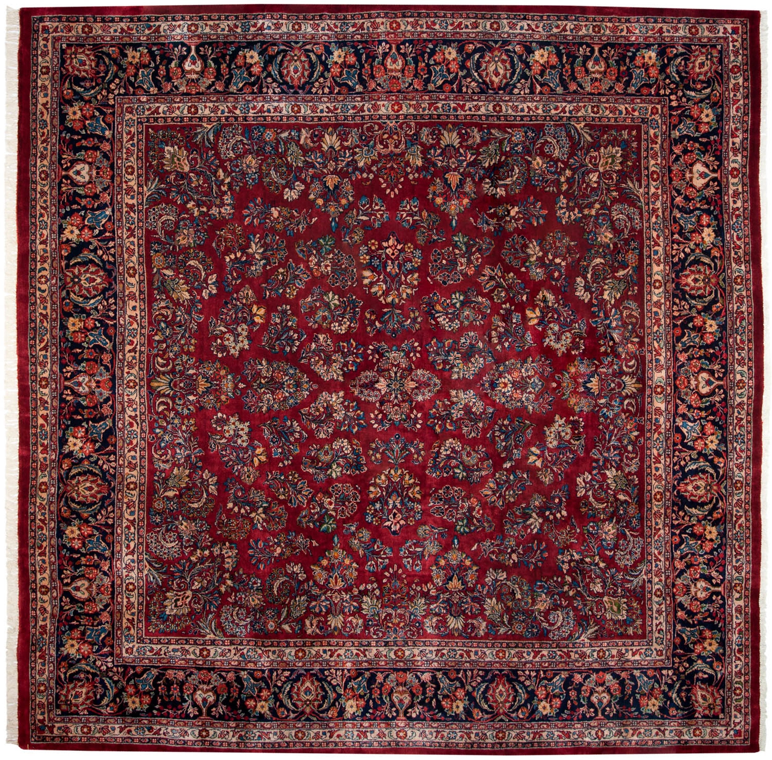 Vintage Sarouk Carpet 12x12, hand-knotted one of a kind piece
