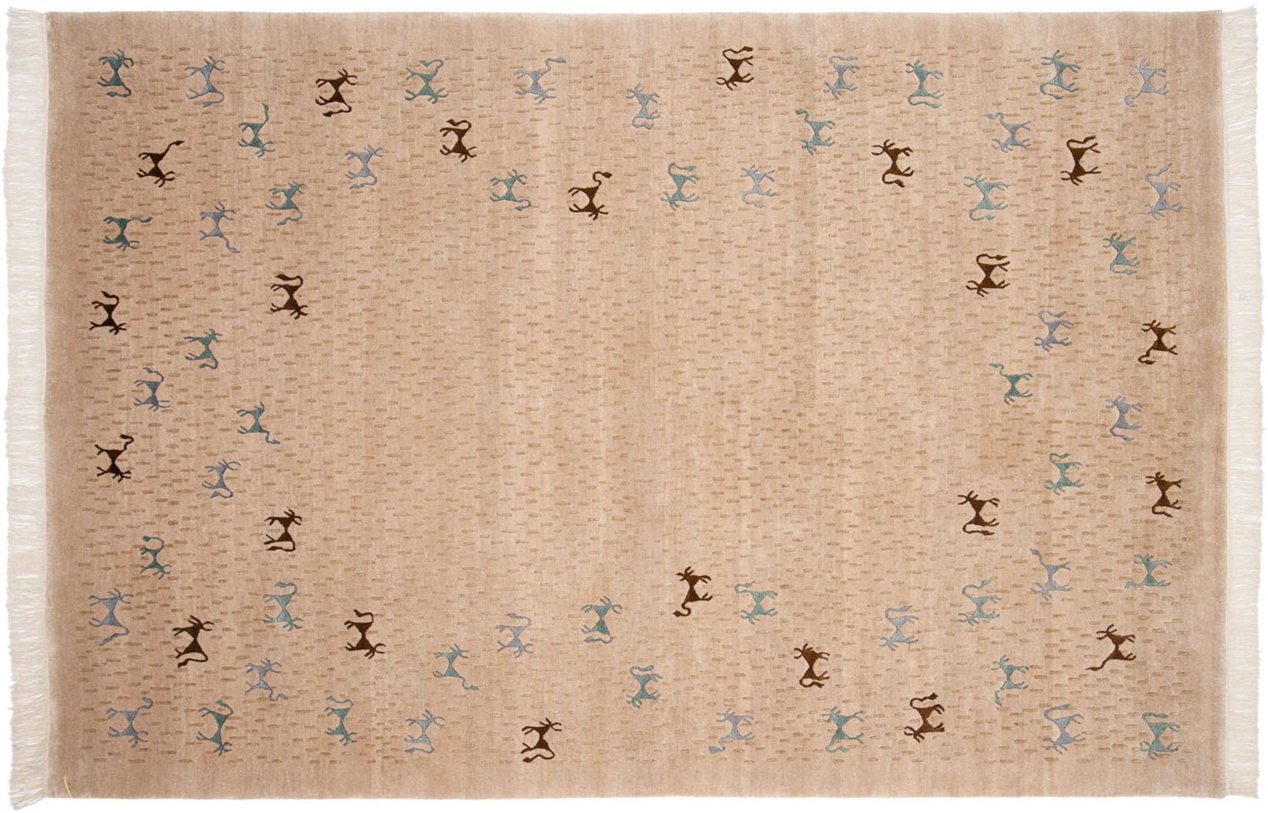New Indian Folk Art Carpet 6x9, hand-knotted one of a kind piece