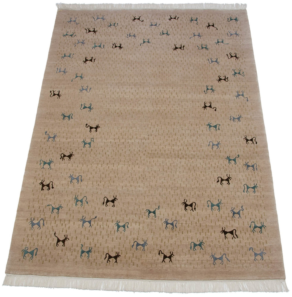 Full overhead view of Indian Folk Art carpet 6x9