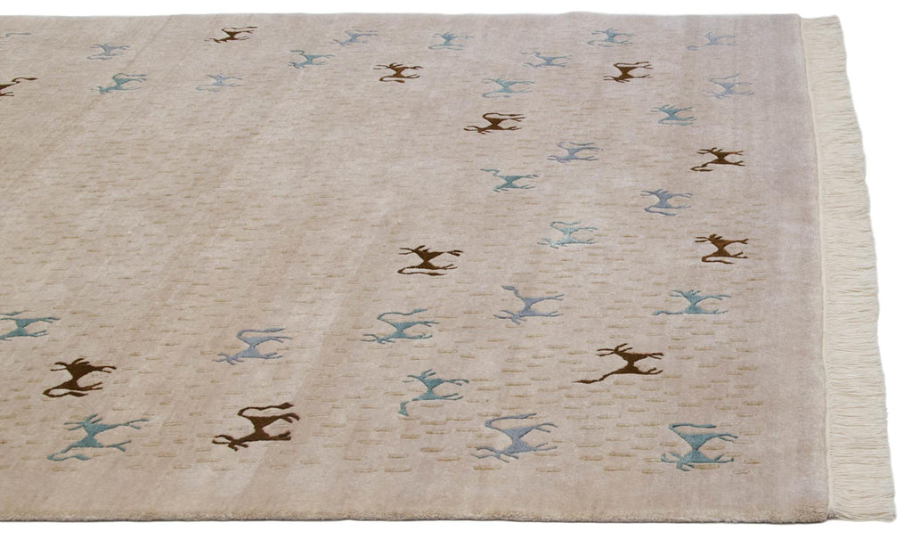 New Indian Folk Art Carpet 6x9, hand-knotted one of a kind piece