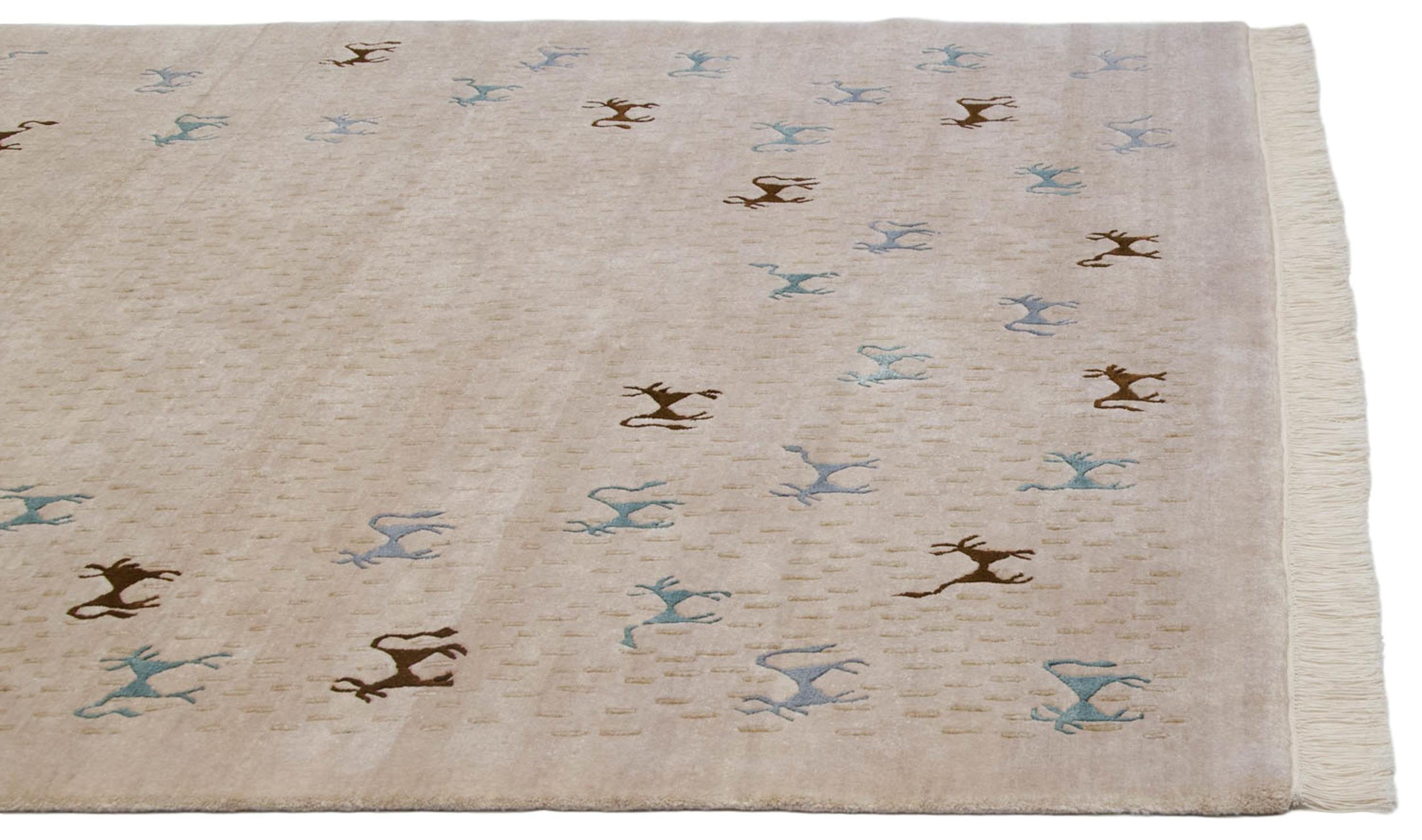 New Indian Folk Art Carpet 6x9, hand-knotted one of a kind piece
