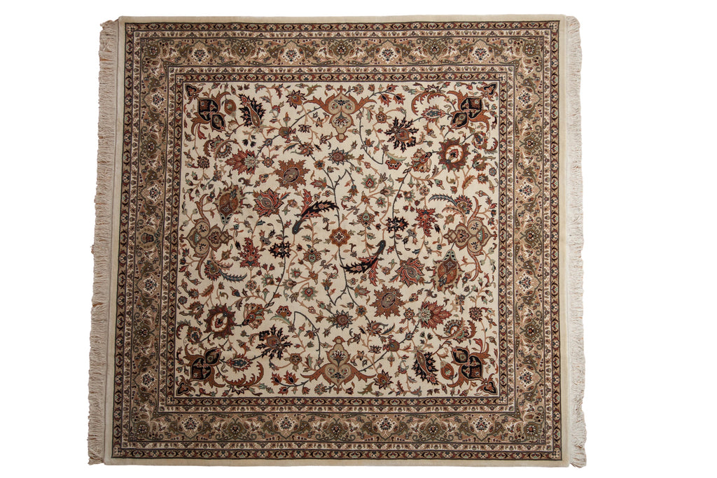 New Indian Isfahan Carpet 8x8, hand-knotted one of a kind piece