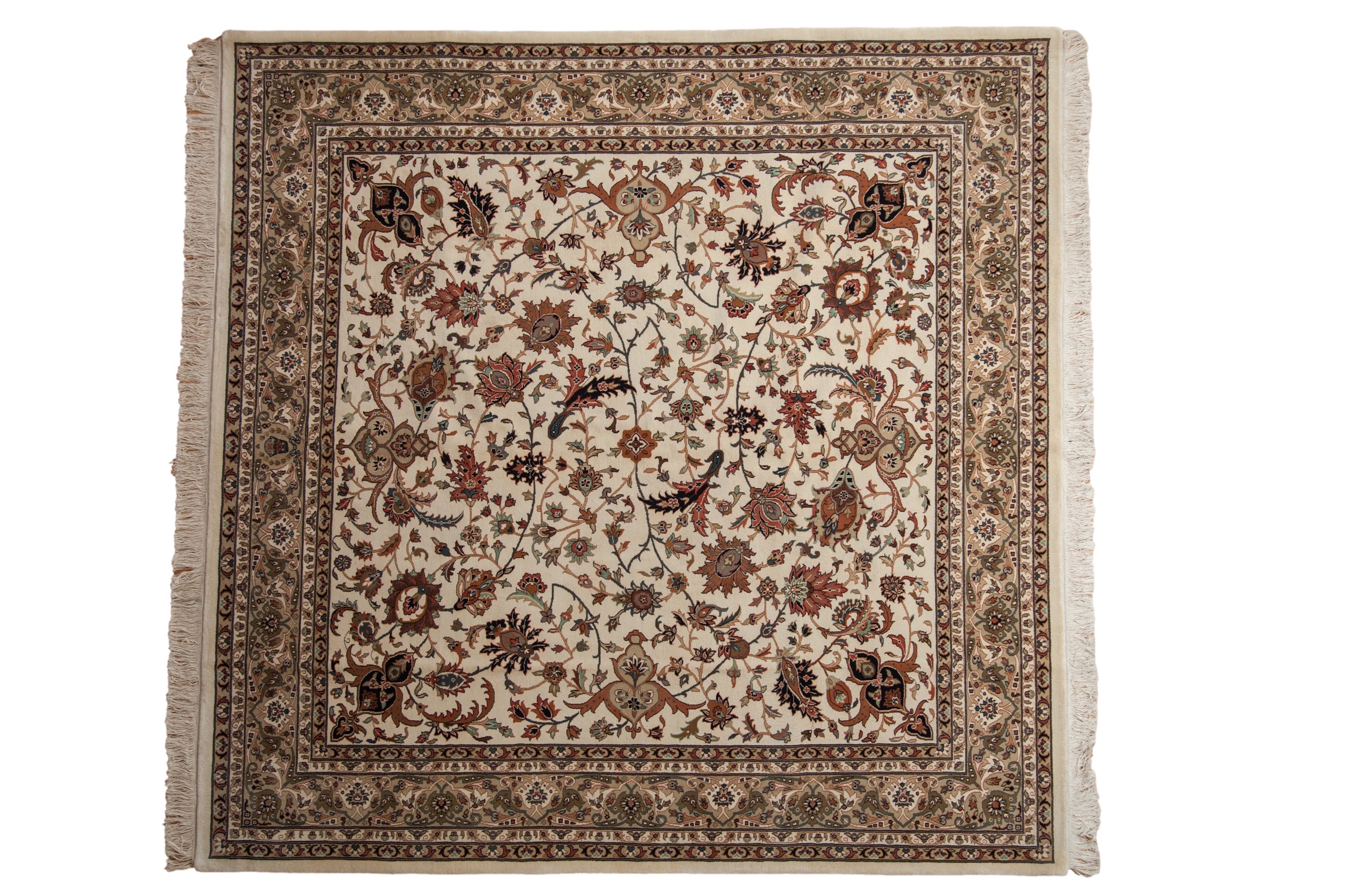 New Indian Isfahan Carpet 8x8, hand-knotted one of a kind piece