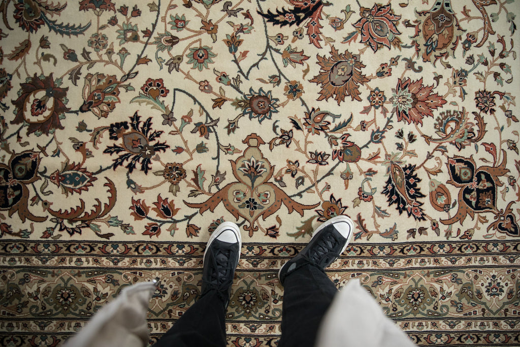 Full overhead view of Indian Isfahan carpet 8x8