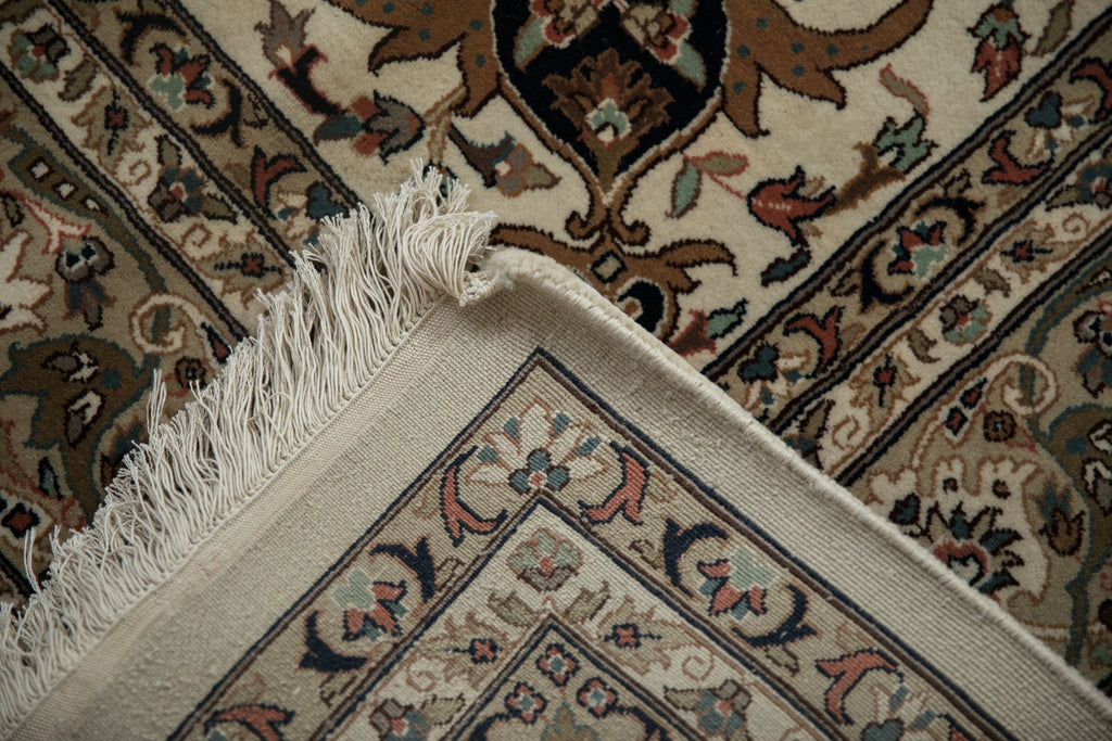 New Indian Isfahan Carpet 8x8, hand-knotted one of a kind piece