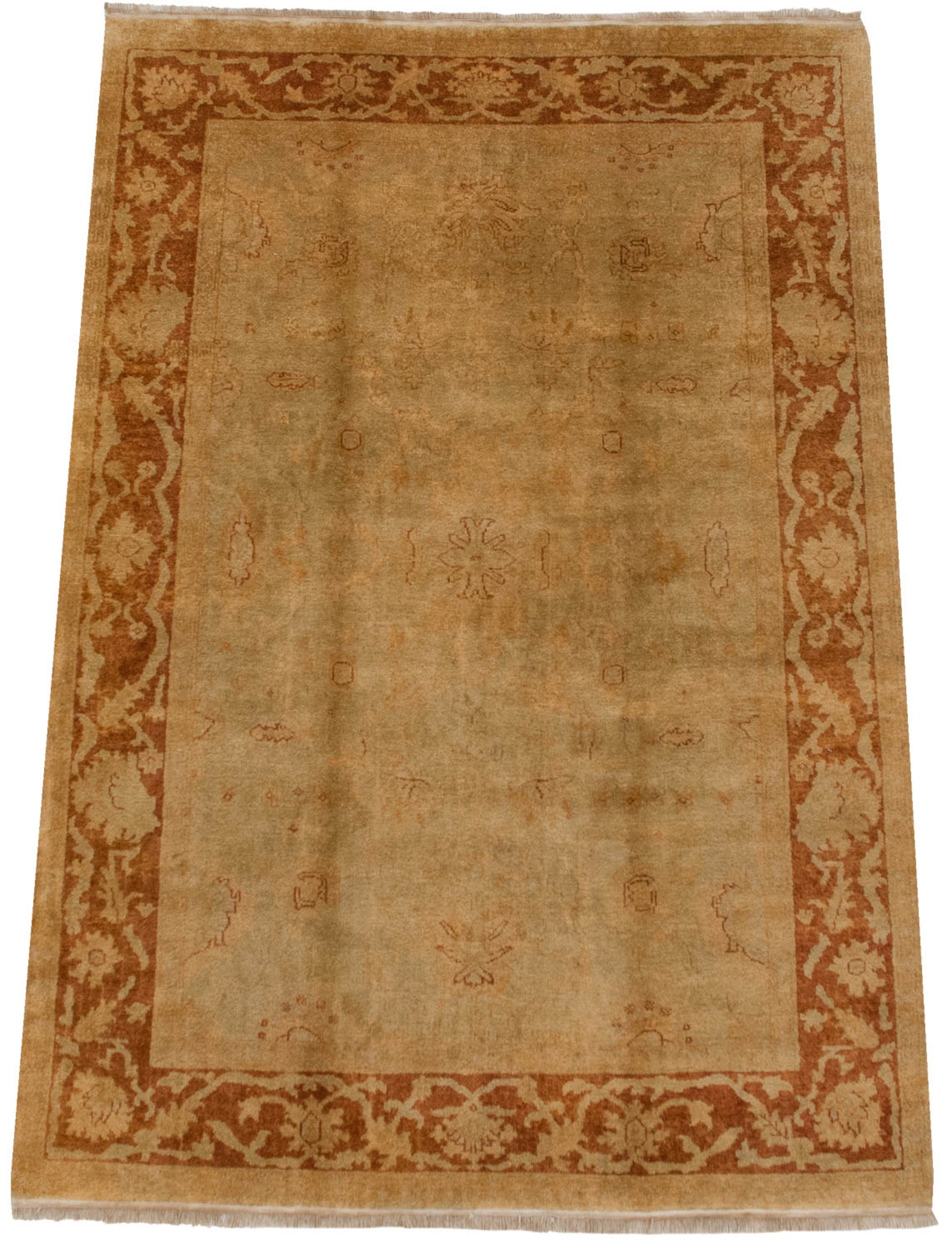 Full overhead view of Gold Wash Indian Oushak carpet 6x9