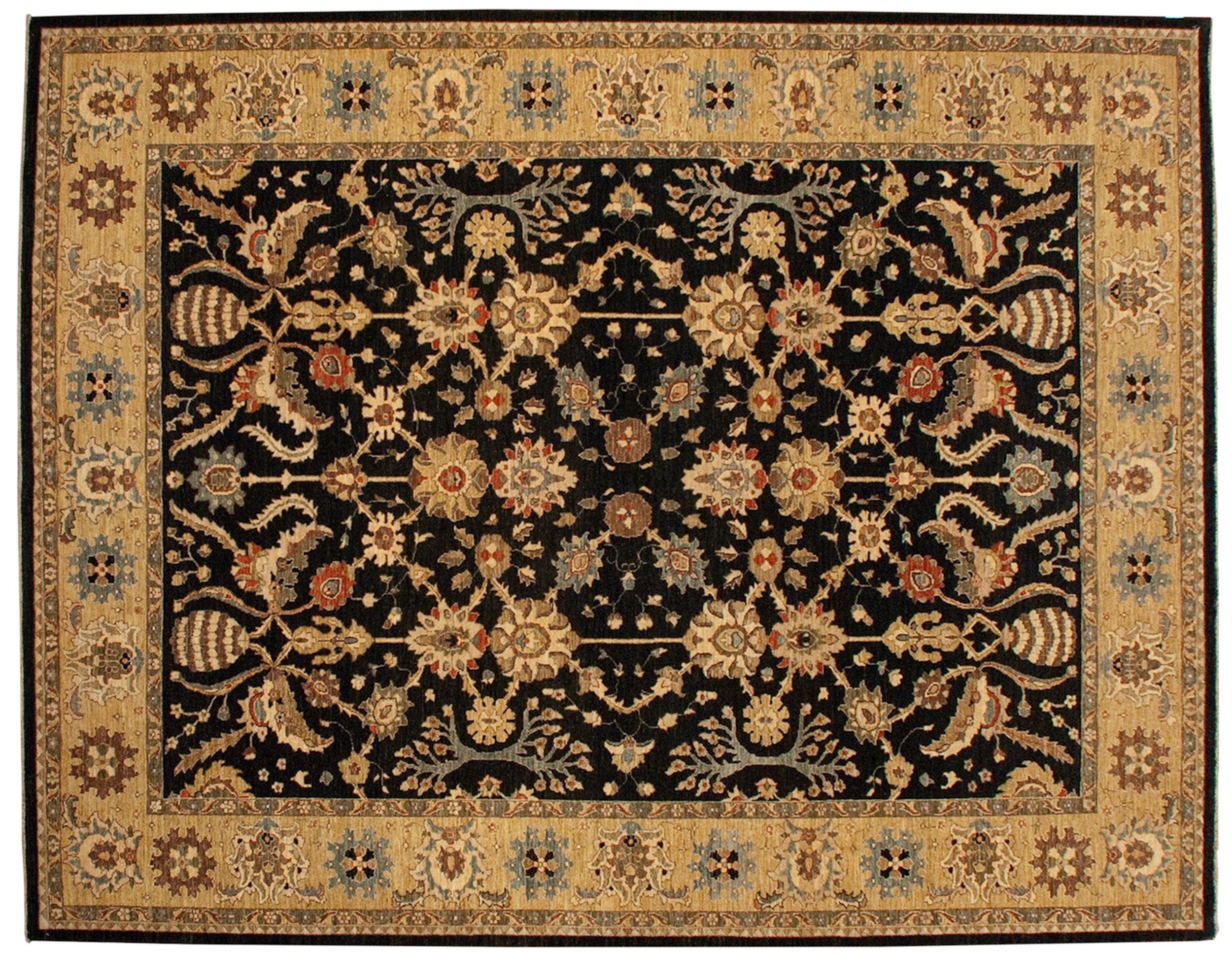New Pakistani Sultanabad Carpet 9x11.5, hand-knotted one of a kind piece