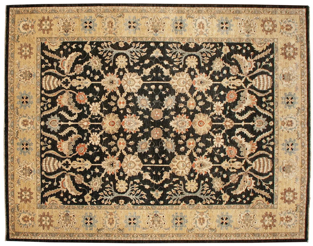 Full overhead view of Pakistani Sultanabad carpet 9x11.5