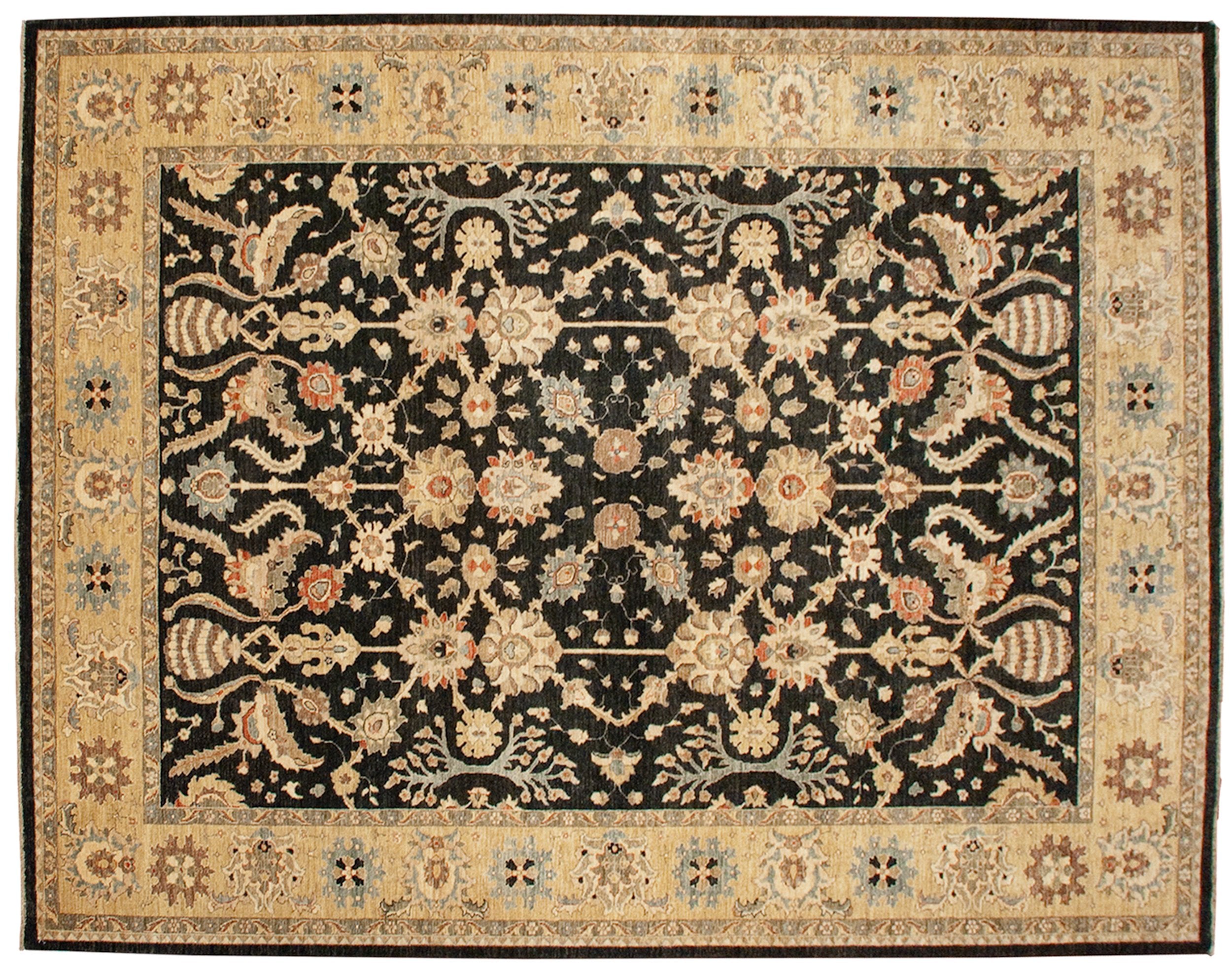 Full overhead view of Pakistani Sultanabad carpet 9x11.5