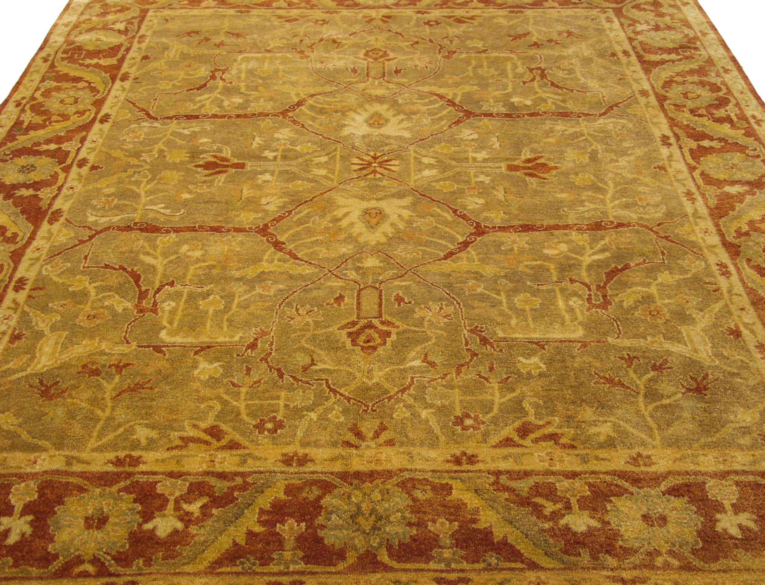 Full overhead view of Gold Wash Indian Oushak carpet 8x10