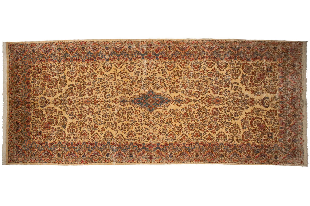 Vintage Kerman Carpet 9.5x22.5, hand-knotted one of a kind piece