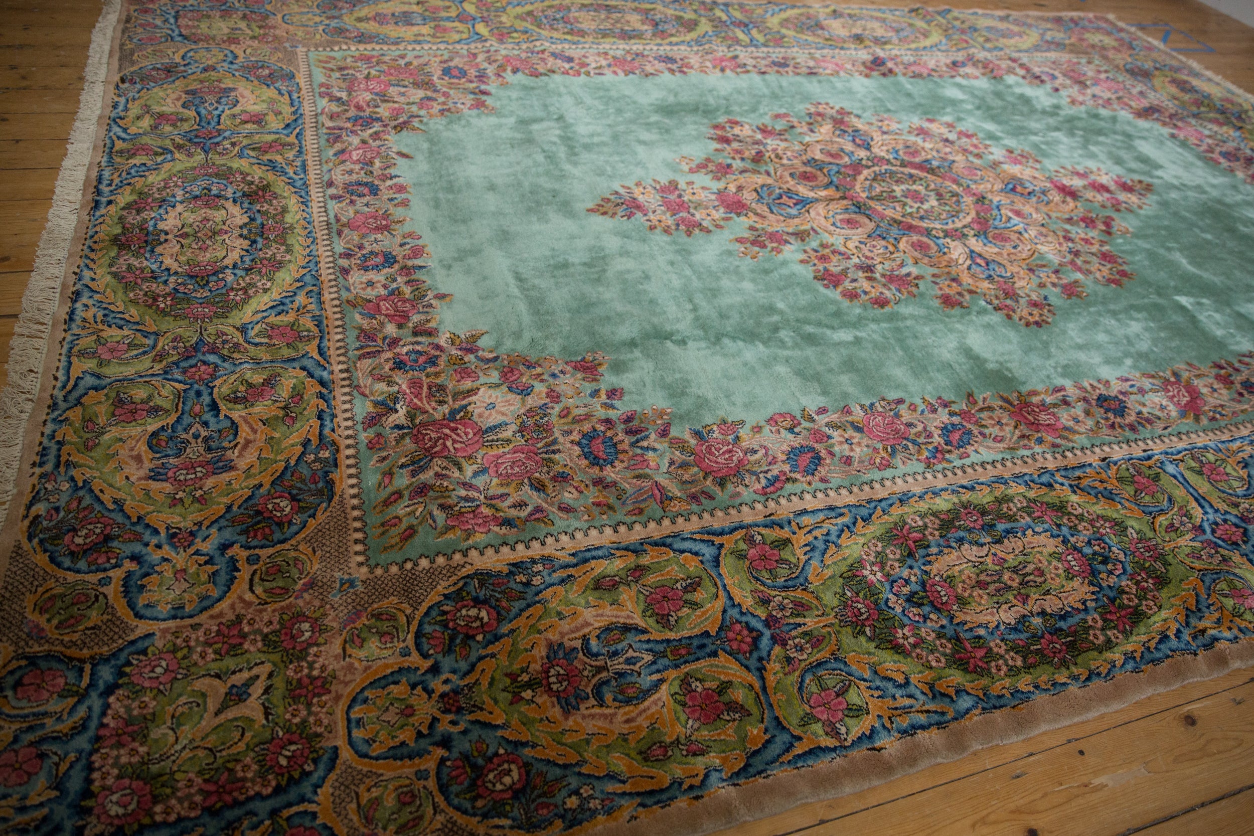 Back of the hand-knotted rug showing construction